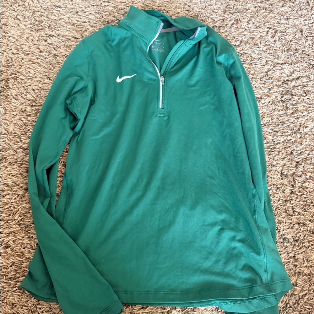 Nike Green Dri-FIT Quarter Zip Pullover with White Swoosh
